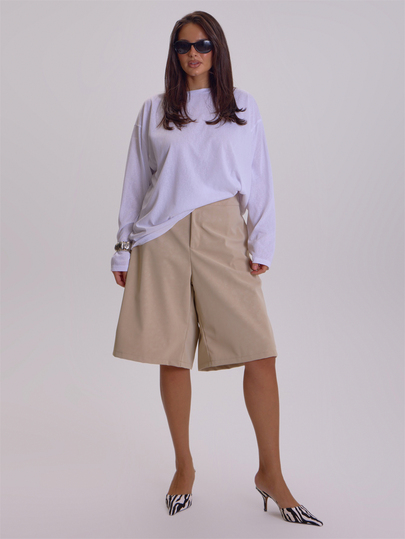 MUSERA מכנסי ג'ינס קצרים במידה גדולה בצבע חאקי, גזרה נמוכה, לקיץ, תלבושת נשייה יומיומית למשרד ואירועים רשמיים