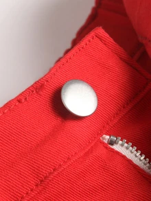 SHEIN 青少年男孩時尚休閒塗鴉圖案紅色設計彈性緊身牛仔褲，適合黑色上學穿搭 - 紅色 - 查看 6