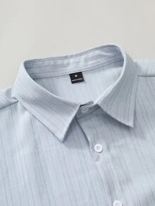 Manfinity CasualCool Men's Striped Short Sleeve Shirt And Long Pants Set - Blue - View 6