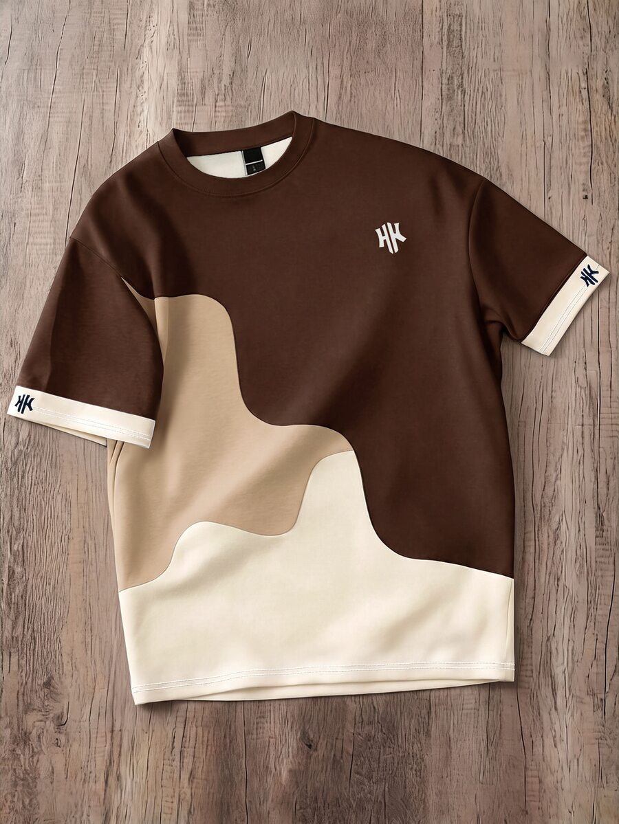 Daypath Men's Plus Size Colorblock Patchwork Short Sleeve T-Shirt - Brown - View 1