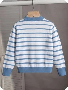 SHEIN 小男孩條紋拼接休閒日常長袖針織衫 - 彩色 - 查看 2