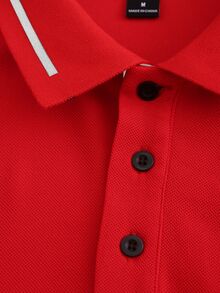 Manfinity Homme 男士拼色休閒百搭日常穿著短袖 Polo 衫 - 紅色 - 查看 6