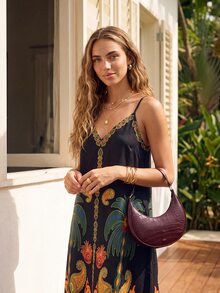 CAJUNI Women's Loose Paisley Pattern Spaghetti Strap Vacation Dress - Multicolor - View 8