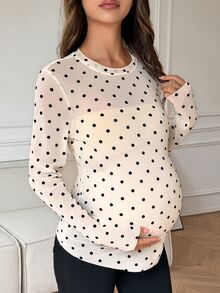 Dazy Maternity Polka Dot Mesh Slim Fit Long Sleeve Round Neck Casual Vacation Spring Autumn Maternity T-Shirt - Apricot - View 5