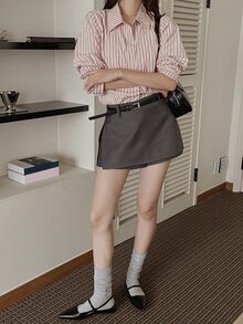 DAZY 女款休閒通勤條紋襯衫 - 粉色 - 查看 3