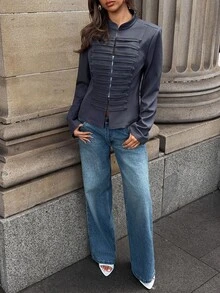 Aloruh Jaket Wanita Lengan Panjang Warna Polos Kasual Serbaguna Potongan Reguler - Dark Grey - View 8