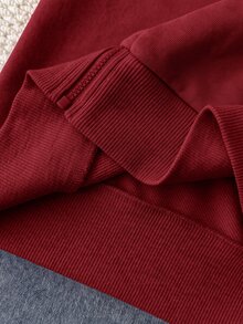 兒童青少年女孩休閒運動灰色小馬刺繡裝飾連帽開襟衛衣，秋冬款 - 酒紅色 - 查看 8