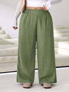 Solflare Olive Green Casual Loose Plus Size Women's Long Pants - Olive Green - View 5