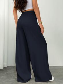 Vivamere Setelan Wanita Celana Panjang Kaki Lebar dengan Detail Lipit - Navy Blue - View 2