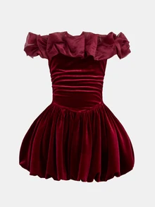 SHEIN 青少年女孩紅色露肩洋裝，優雅適合正式場合與休閒日常穿著，百搭款 - 紅色 - 查看 6