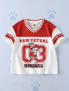 SHEIN | PAW Patrol Young Boy Letter Cartoon Print Casual Daily Short Sleeve T-Shirt - Red - View 1