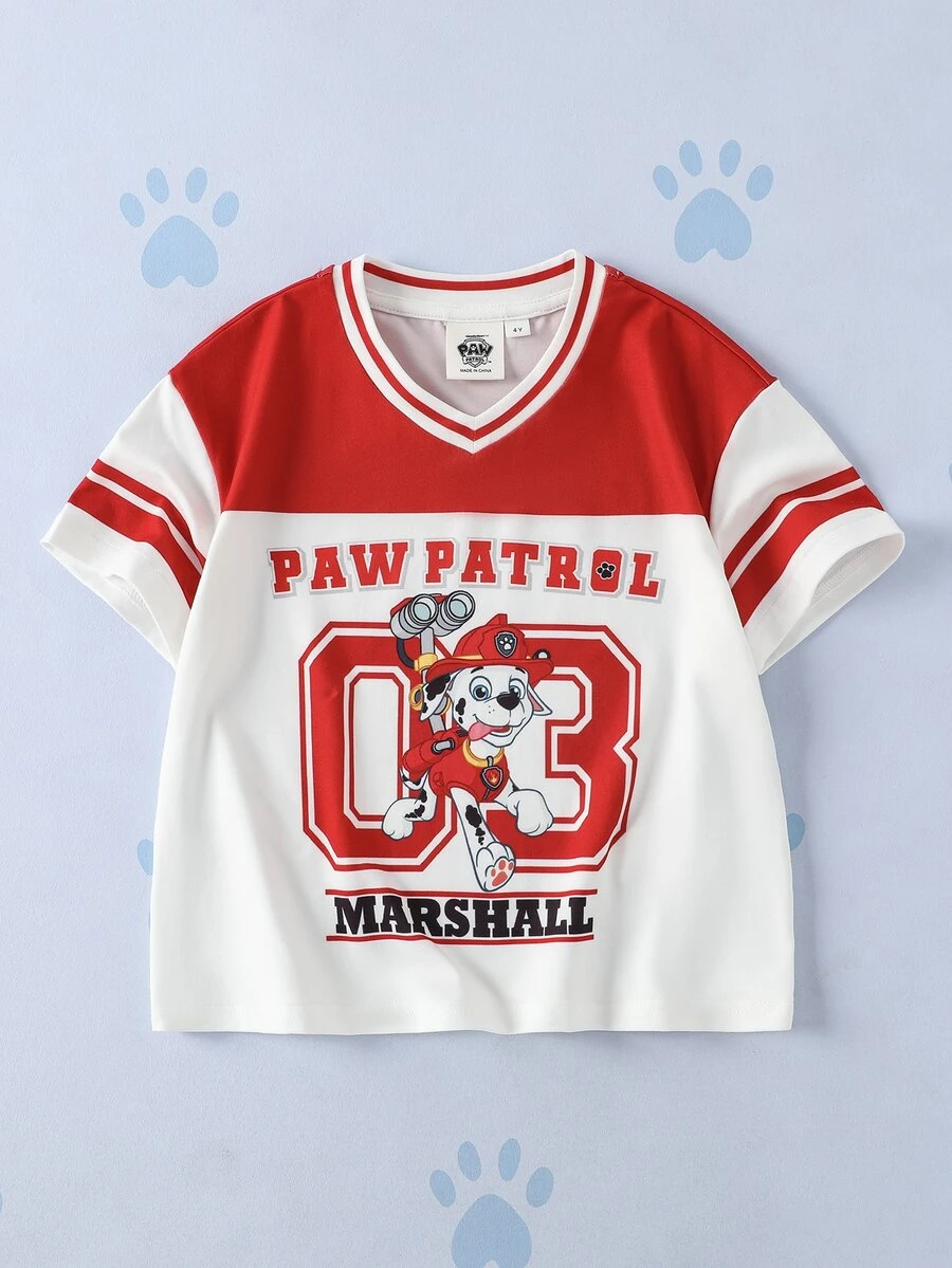 SHEIN | PAW Patrol Young Boy Letter Cartoon Print Casual Daily Short Sleeve T-Shirt - Red - View 1
