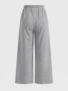 SHEIN Celana Sweatpants Rajut Abu-abu Muda Longgar Kasual Serbaguna dengan Tali Serut dan Kantong, Potongan Lebar untuk Remaja Perempuan - Grey - View 2