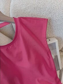 Women's Solid Color Casual Versatile Daily Wear Top - Hot Pink - View 3