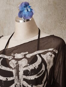 SHEIN ICON 大尺碼女款骷髏印花透視網紗上衣 - 彩色 - 查看 4