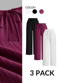 Shapeblank Plus Size Women's Solid Color Waist Tie Wide Leg Loose Pants - Multicolor - View 9