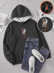 青少年女孩長袖抓絨秋季衛衣，深灰色，秋冬款，休閒，長版，套裝，舒適，秋季，寬鬆，日常，拉鍊 - 深灰色 - 查看 4