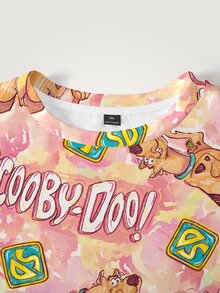 SCOOBY-DOO X SHEIN 大尺碼狗狗英文 Logo 趣味滿版印花圓領運動衫 秋季款 - 白色 - 查看 5