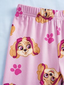 SHEIN | PAW Patrol 女童字母卡通印花短袖上衣與長褲休閒居家睡衣套裝 - 彩色 - 查看 6