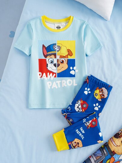 SHEIN | PAW Patrol Young Boy Cartoon Print Fitted Loungewear Set