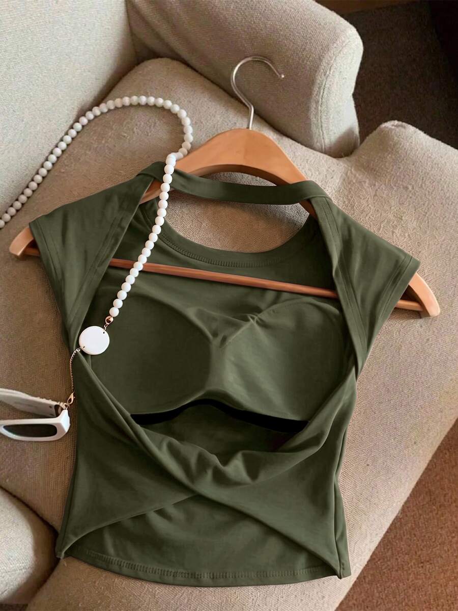 Women's Summer Sexy Knot Backless Tank Top - Army Green - View 1
