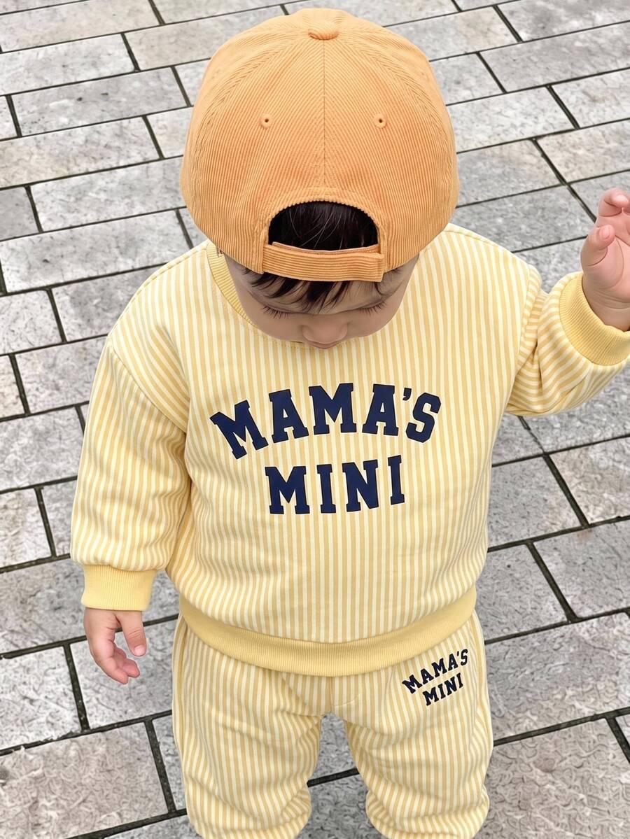 Baby Boys Letter Pattern Round Neck Sweatshirt & Cuffed Pants Casual Comfortable Set - Multicolor - View 1