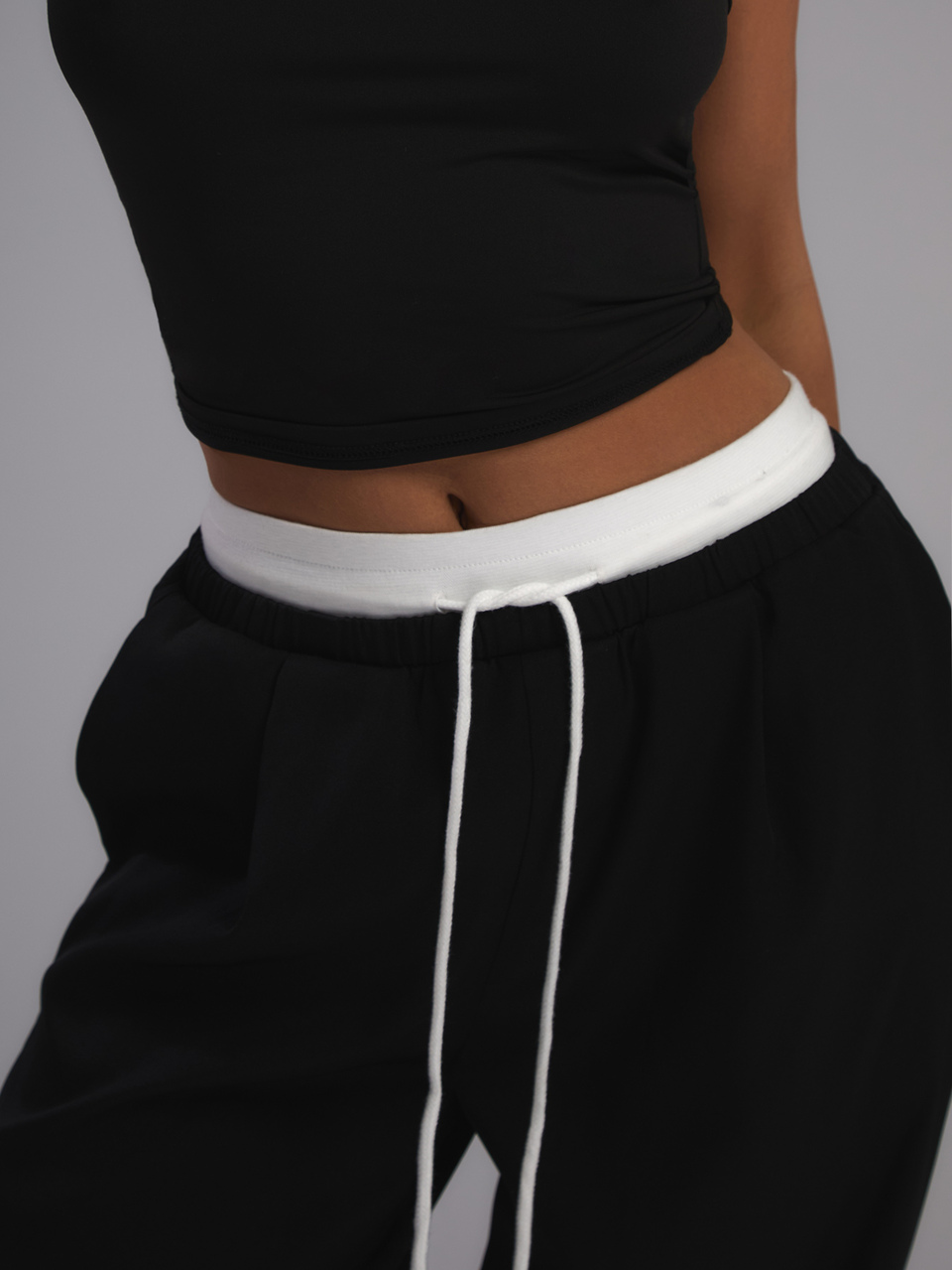 Petite Black Woven Contrast Waistband Tailored Trousers