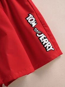 TOM & JERRY X SHEIN Young Girl Fun Striped Cartoon Pattern Round Neck Short Sleeve T-Shirt And Shorts Set - Red - View 6