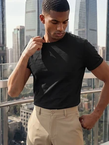 TekDrob Anti-Odor Modal T-Shirt With Crew-Neck And Rolled Tacked Cuffs - Black - View 7
