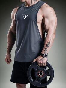 Gym Rark 男士啞鈴印花健身無袖背心 寬鬆運動訓練上衣 夏季籃球上衣 - 黑灰 - 查看 5