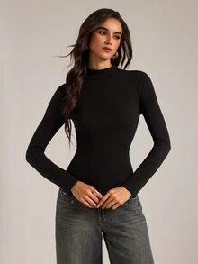 SHEIN Tall 女款長袖保暖 T 恤 黑色（適合高個女性）– 適合工作/通勤 - 黑色 - 查看 6