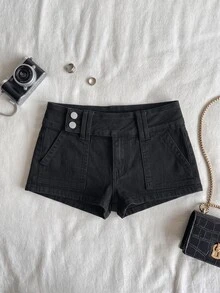 Attitoon Women's Sexy Ultra Low Waist Denim Shorts With Pockets Work Outfits For Women - Black - View 2