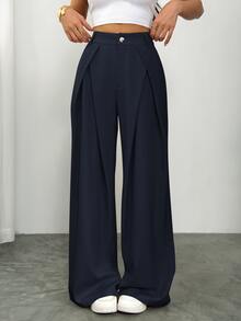 Vivamere Setelan Wanita Celana Panjang Kaki Lebar dengan Detail Lipit - Navy Blue - View 8