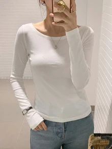 DAZY 女款大圓領修身短袖優雅T恤 灰色 春夏款 - 白色 - 查看 7