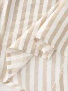 LUMIGAL Women's 2pcs Vintage Boho Casual Vacation Relaxed Fit Colorblock Striped V-Neck Waist-Cinching Top Lantern Wide Leg Pants Set Pockets Beige Fall - Multicolor - View 5