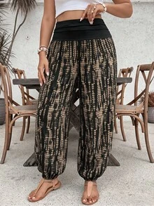 SHEIN VCAY 大尺碼女款休閒印花收口長褲 - 彩色 - 查看 4