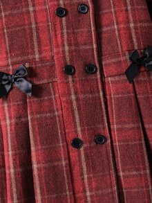 SHEIN Tween Girls' Back To School Autumn Vintage Red Plaid Overcoat With Bow Decor, Peter Pan Collar, Double-Breasted Daily Jacket - Red - View 5