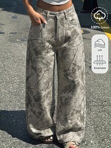 兒童青少年女孩枝條印花寬腿牛仔長褲 - 彩色 - 查看 1
