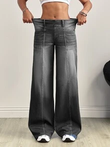 SHEIN Tall 女款休閒百搭日常牛仔褲 - 深灰色 - 查看 3