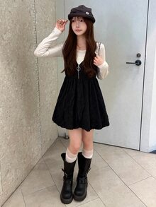 FRIFUL Women's Solid Color Zipper Front Casual Peplum Hem Cami Tank Top Fall - Black - View 5