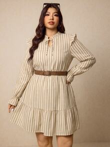 Elaquor Plus Size Women's Striped Pleated Casual Party Dress Fall - Multicolor - View 4