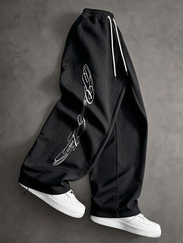 Sport MetroGents Men's Drawstring Waist Letter Print Casual Daily Travel Sports Long Pants