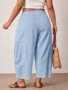 Enliva Plus Size Loose Fit Drawstring Casual Cropped Pants - Baby Blue - View 2