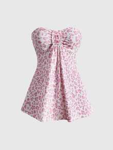 ROMWE Y2K Hot Girl Vintage Striped Fitted Tube Top - Pink - View 1