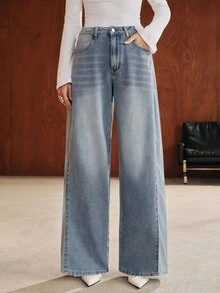 Anewsta Celana Jeans Lurus Biru Chiffon Patchwork Desain Fashion Baru - Biru - View 4