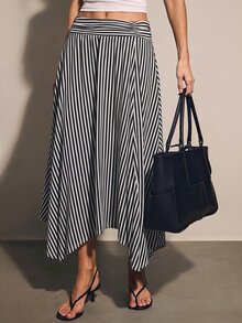 COSMINA Women's Striped Asymmetrical Hem Skirt - Multicolor - View 3