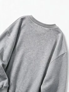 GlowEve CURVE Pearl Bow V-Neck Grey Loose Sweatshirt Women Lazy Soft Pullover Plus Size - Grey - View 5