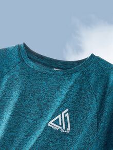 SHEIN Tween Boy Patchwork Geometric Pattern T-Shirt And Shorts 2 Pieces Sports Outfit - Blue - View 9