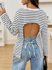 SHEIN Maternity Minimalist Sexy Casual Versatile White Colorblock Long Sleeve T-Shirt,Autumn Formal Office Formal Gender Reveal - Black and White - View 1