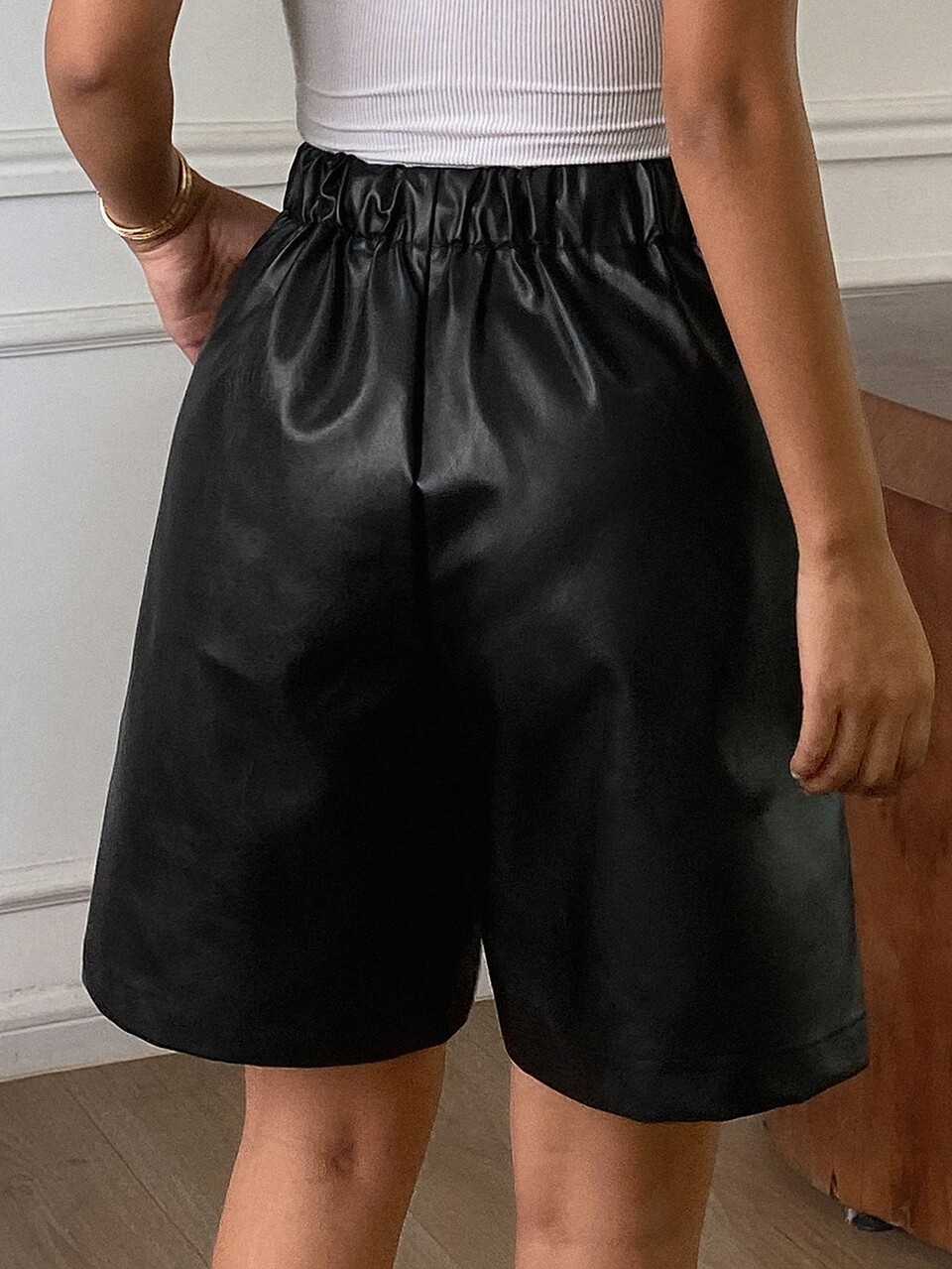 Solid Color PU Casual Street Vacation Spring Autumn Women's Shorts